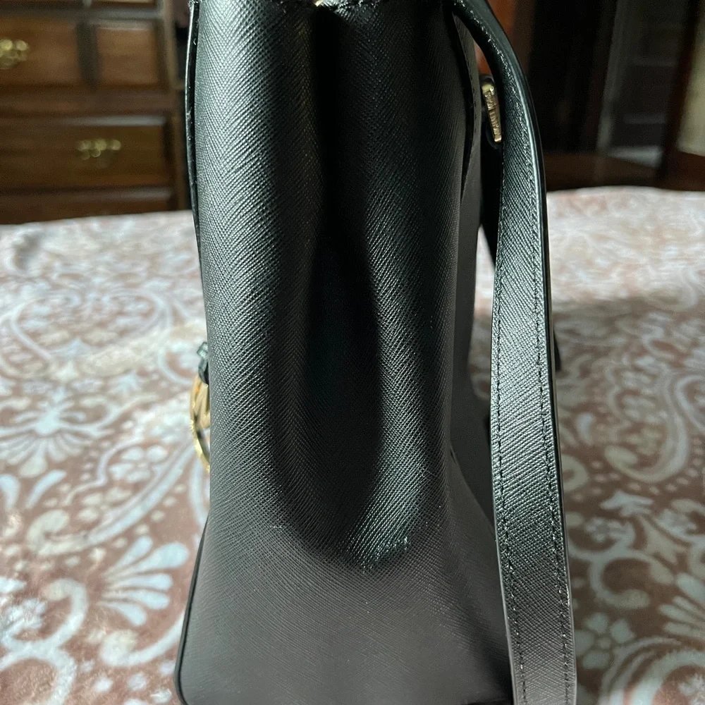 Michael Kors Kellen Black Leather Satchel Tote Bag